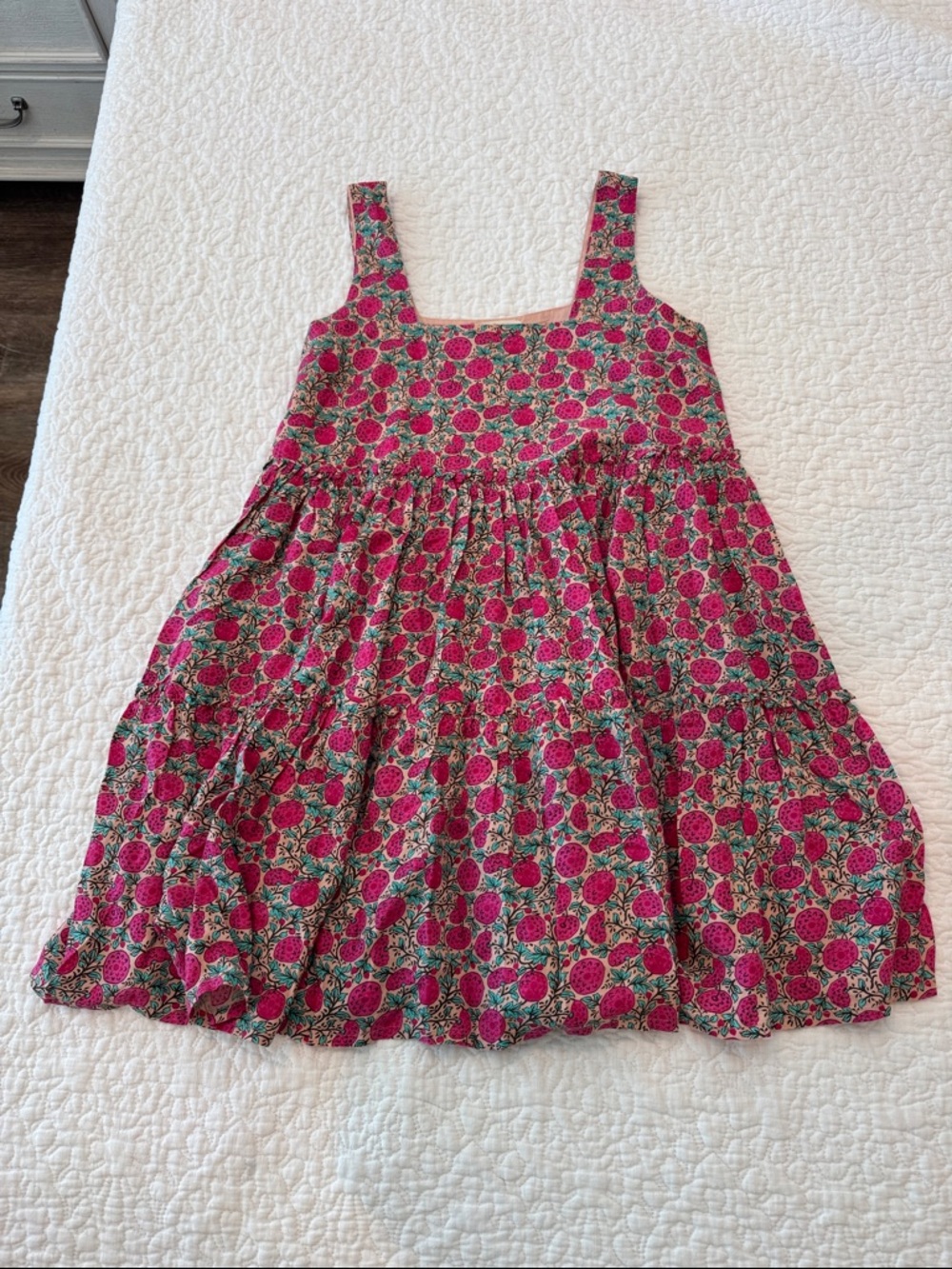 Square-Neck Pink Floral Mini Dress with Tiered Skirt